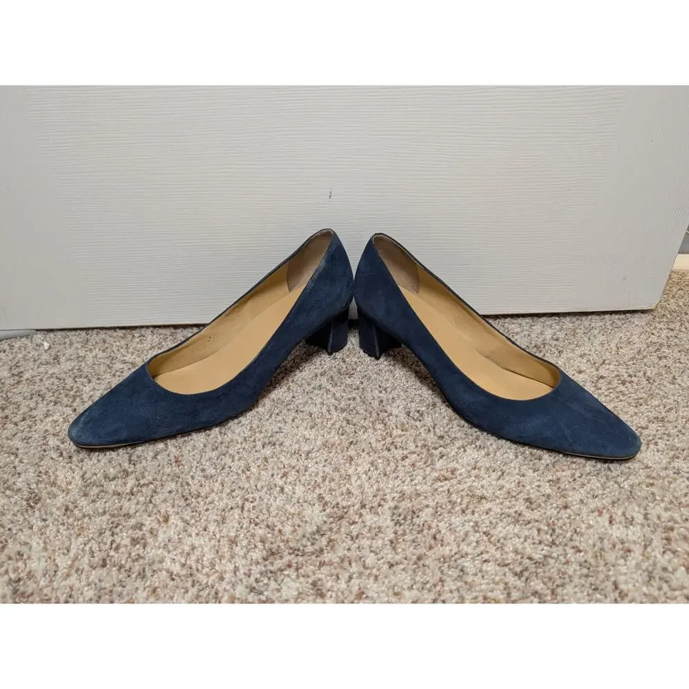 TALBOTS Women's Navy Blue Genuine Suede Leather Blocked Heel Pump Shoes size 8.5